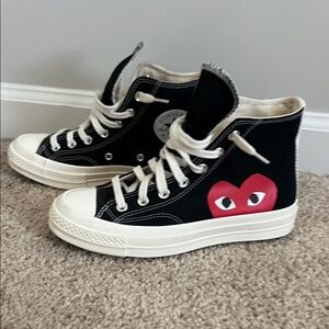 New Converse x Garçons Black Sneakers with Red Heart